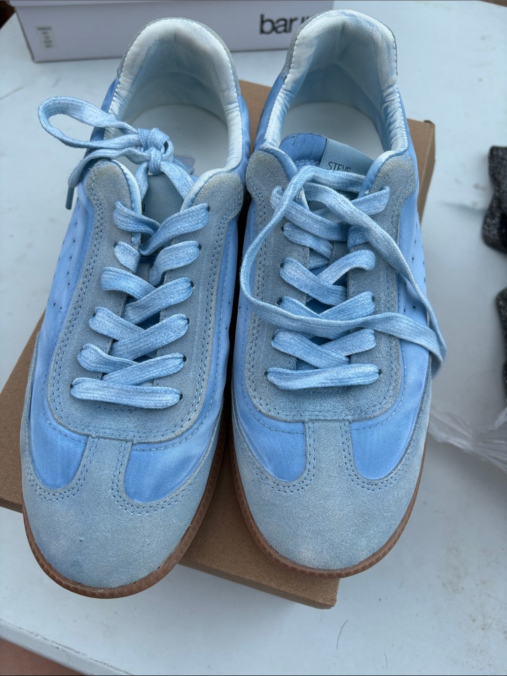 Bar III Light Blue Suede & Canvas Sneakers with Gum Sole